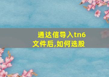 通达信导入tn6文件后,如何选股