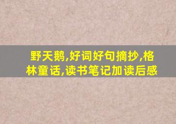 野天鹅,好词好句摘抄,格林童话,读书笔记加读后感