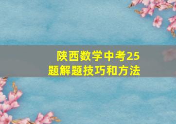 陕西数学中考25题解题技巧和方法