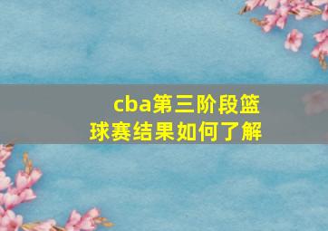 cba第三阶段篮球赛结果如何了解