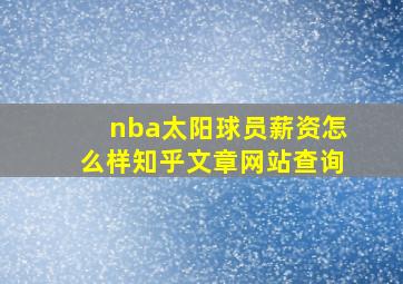 nba太阳球员薪资怎么样知乎文章网站查询