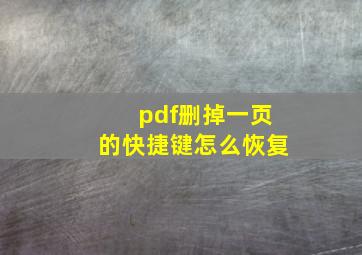 pdf删掉一页的快捷键怎么恢复