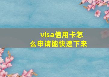 visa信用卡怎么申请能快速下来