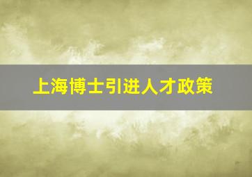 上海博士引进人才政策