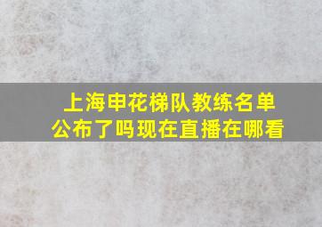 上海申花梯队教练名单公布了吗现在直播在哪看