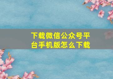 下载微信公众号平台手机版怎么下载