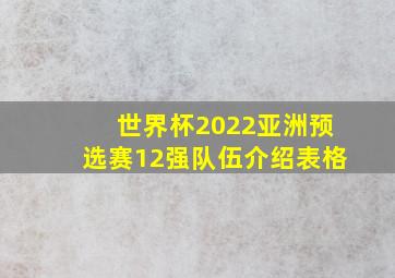 世界杯2022亚洲预选赛12强队伍介绍表格