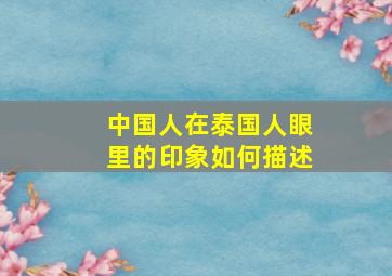 中国人在泰国人眼里的印象如何描述