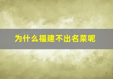 为什么福建不出名菜呢