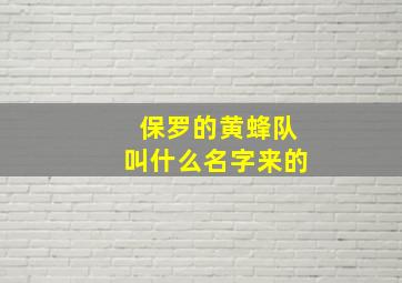 保罗的黄蜂队叫什么名字来的