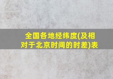 全国各地经纬度(及相对于北京时间的时差)表