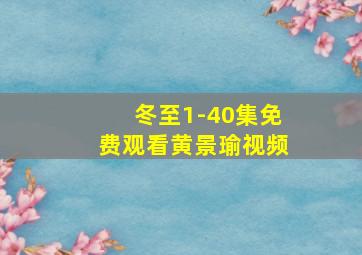 冬至1-40集免费观看黄景瑜视频