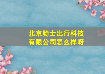 北京骑士出行科技有限公司怎么样呀