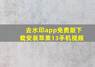 去水印app免费版下载安装苹果13手机视频