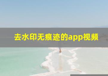 去水印无痕迹的app视频