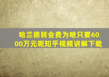 哈兰德转会费为啥只要6000万元呢知乎视频讲解下载