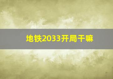 地铁2033开局干嘛