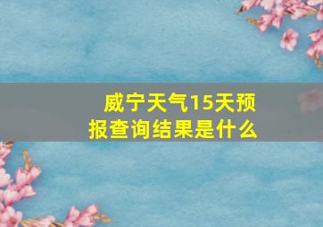 威宁天气15天预报查询结果是什么