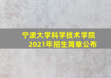 宁波大学科学技术学院2021年招生简章公布