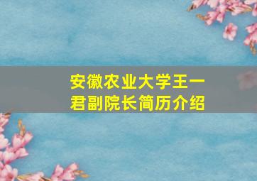 安徽农业大学王一君副院长简历介绍