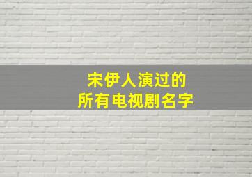 宋伊人演过的所有电视剧名字