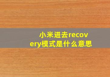 小米进去recovery模式是什么意思