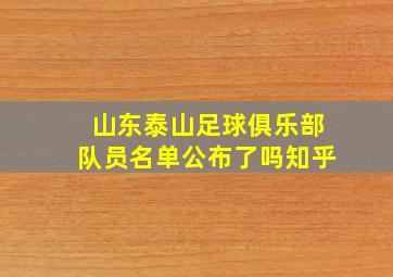 山东泰山足球俱乐部队员名单公布了吗知乎