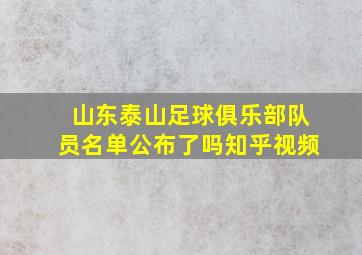 山东泰山足球俱乐部队员名单公布了吗知乎视频