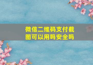 微信二维码支付截图可以用吗安全吗