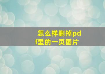 怎么样删掉pdf里的一页图片