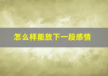 怎么样能放下一段感情