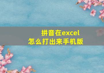 拼音在excel怎么打出来手机版