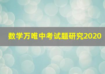 数学万唯中考试题研究2020