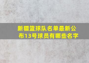 新疆篮球队名单最新公布13号球员有哪些名字