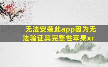 无法安装此app因为无法验证其完整性苹果xr