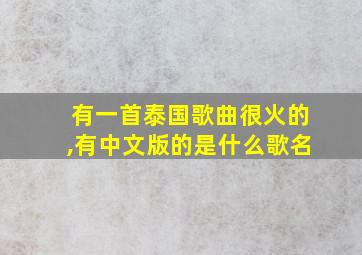 有一首泰国歌曲很火的,有中文版的是什么歌名