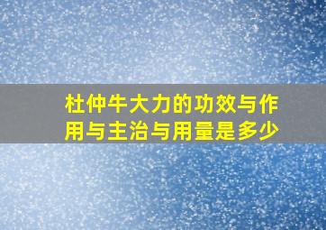 杜仲牛大力的功效与作用与主治与用量是多少