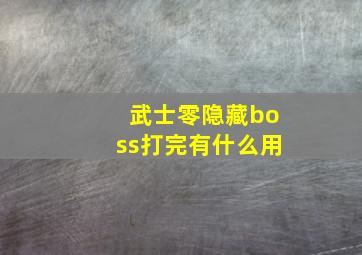 武士零隐藏boss打完有什么用