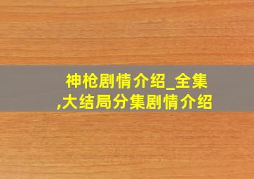 神枪剧情介绍_全集,大结局分集剧情介绍