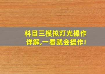 科目三模拟灯光操作详解,一看就会操作!