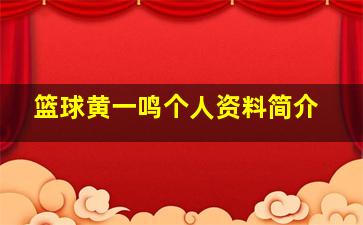 篮球黄一鸣个人资料简介