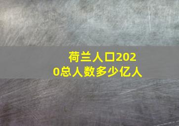 荷兰人口2020总人数多少亿人