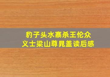 豹子头水寨杀王伦众义士梁山尊晁盖读后感