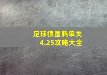 足球狼图腾单关4.25攻略大全