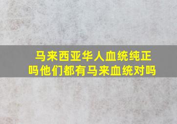 马来西亚华人血统纯正吗他们都有马来血统对吗