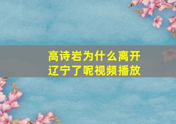 高诗岩为什么离开辽宁了呢视频播放